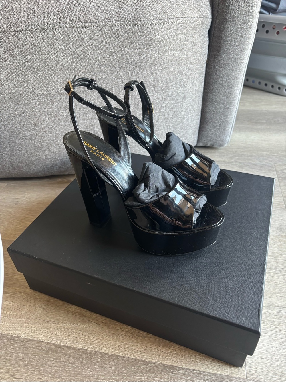 Saint Laurent 'Jodie' Platform Sandals in Black Patent Leather